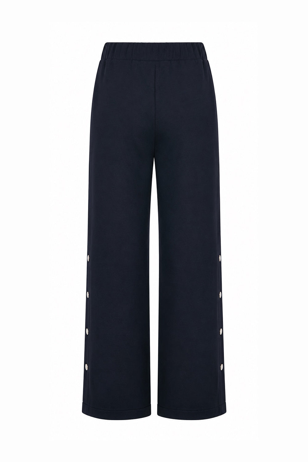 Wide-Leg Knit Trousers with Elastic Waist and Snap-Button Sides - Navy Blue