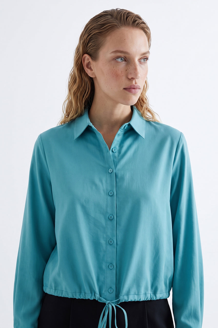 Long Sleeve Shirt with Elastic Waist - BLUE