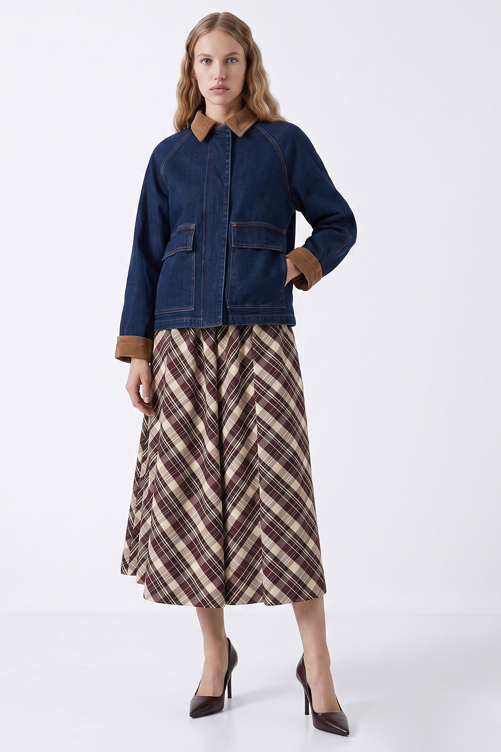 Lined Denim Jacket with Velvet Trim - INDIGO