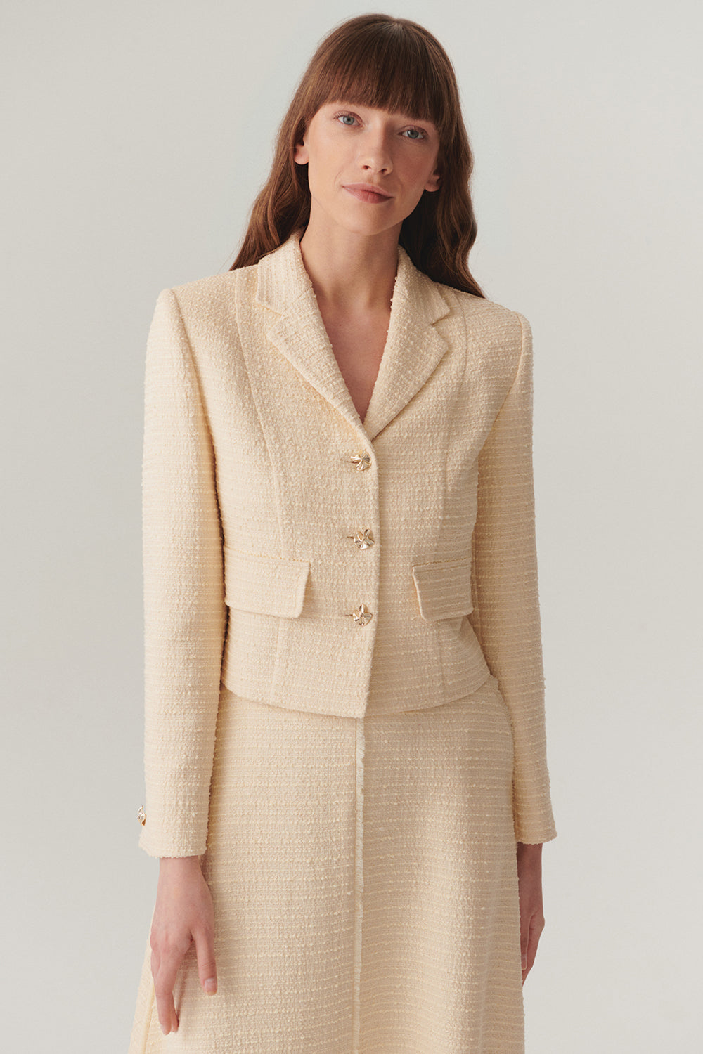 Ecru Regular Fit Jacket with Wrap Front and Pockets
