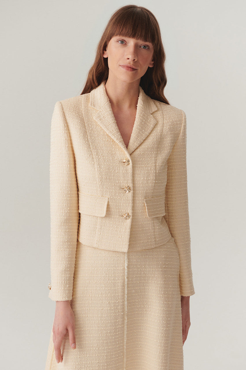 Ecru Regular Fit Jacket with Wrap Front and Pockets
