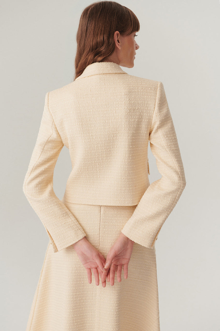 Ecru Regular Fit Jacket with Wrap Front and Pockets