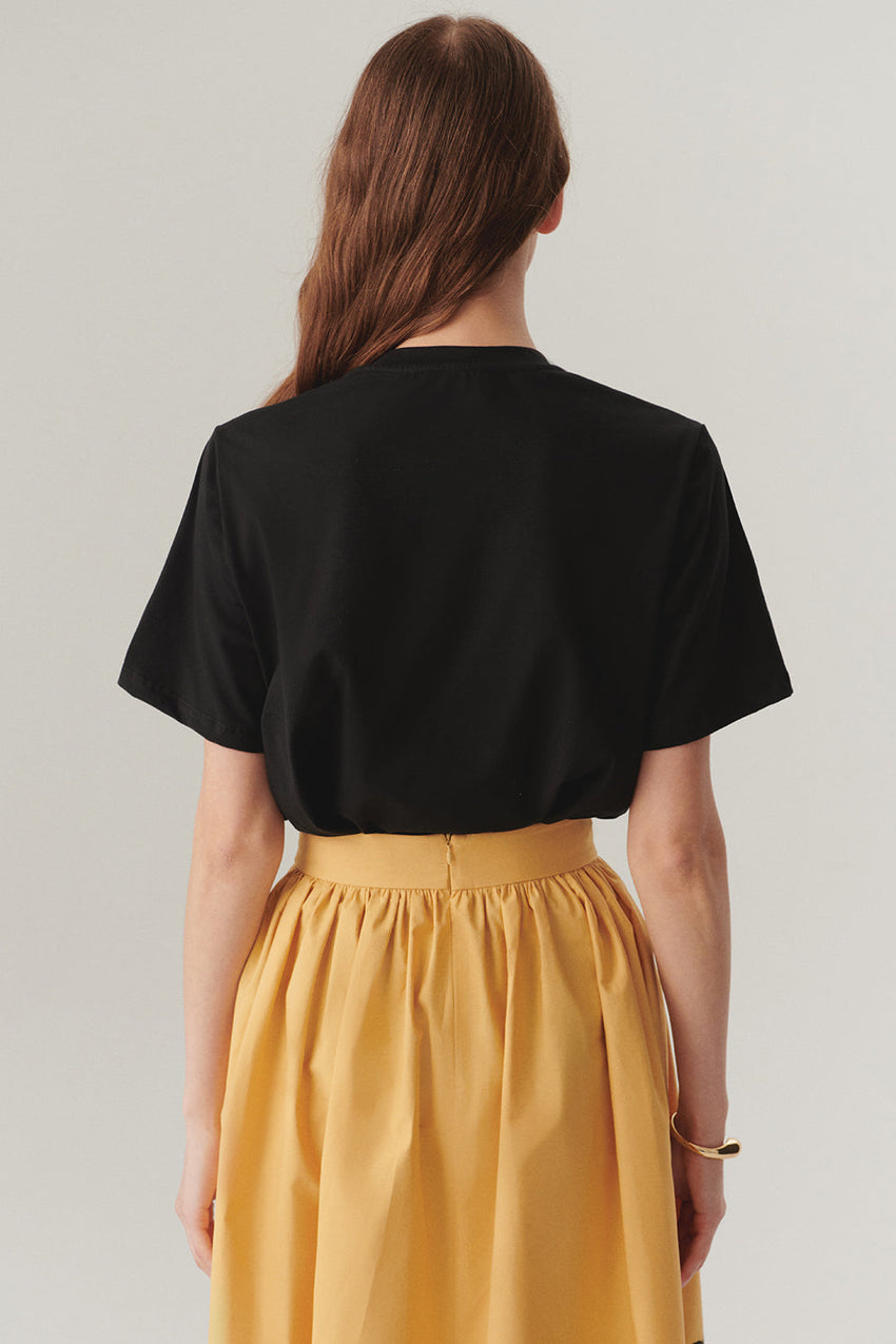 Black Regular Fit Cotton Knit T-Shirt with Embroidered Details