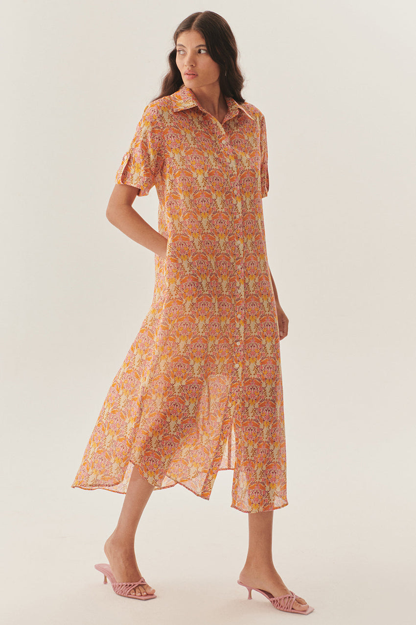 Midi Floral Patterned Shirt Dress