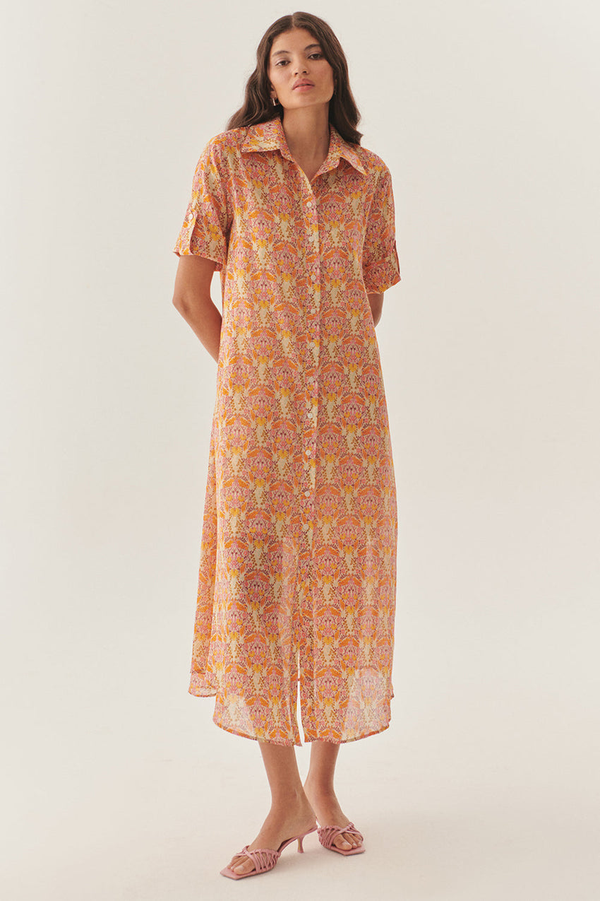Midi Floral Patterned Shirt Dress