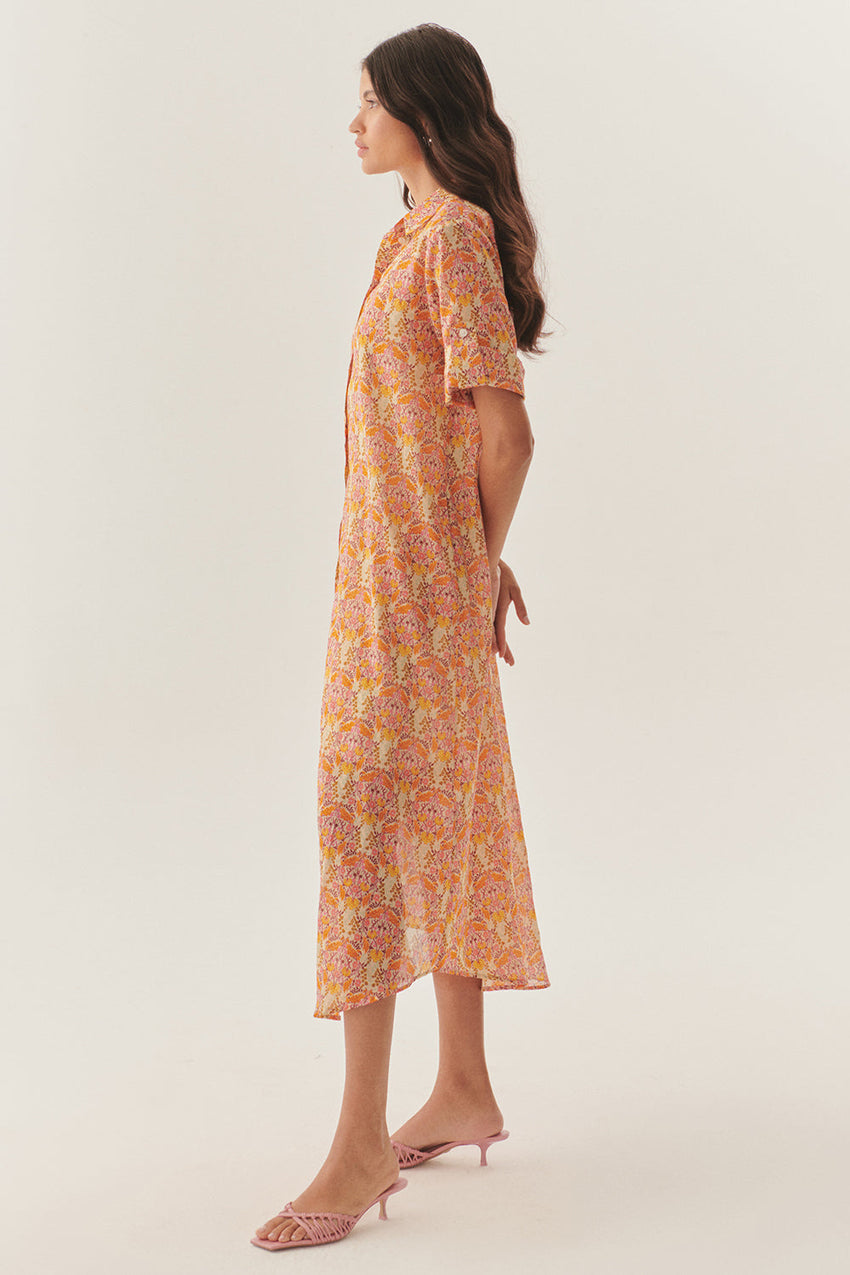 Midi Floral Patterned Shirt Dress