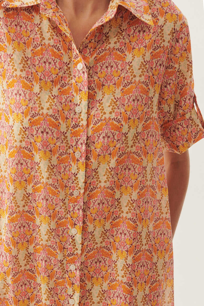 Midi Floral Patterned Shirt Dress