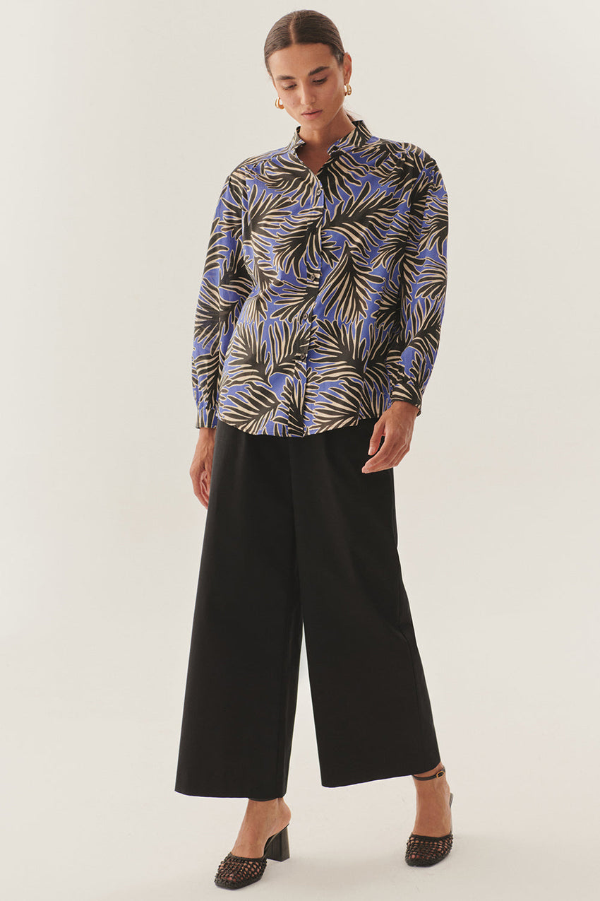Stand Collar Long Sleeve Relaxed Fit Patterned Cotton Shirt