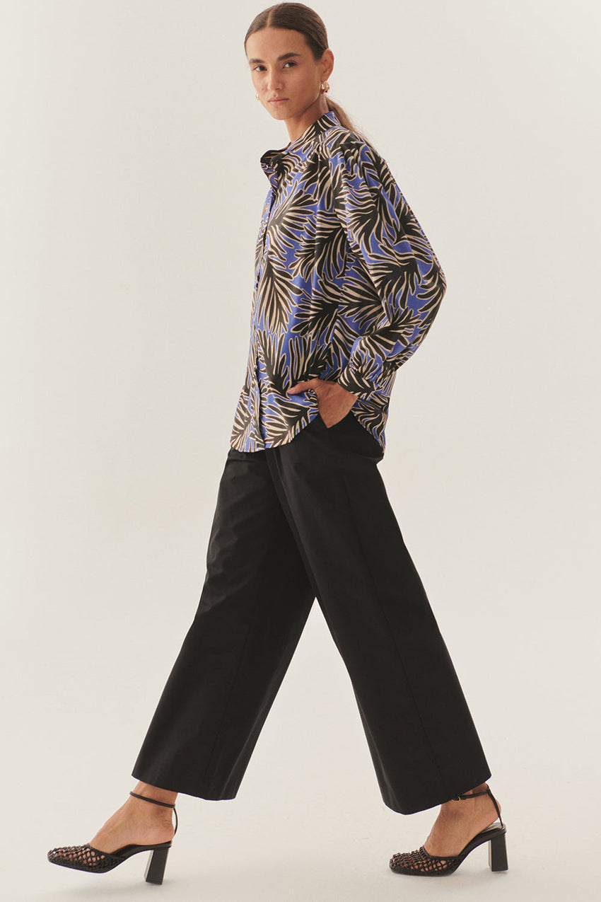 Stand Collar Long Sleeve Relaxed Fit Patterned Cotton Shirt