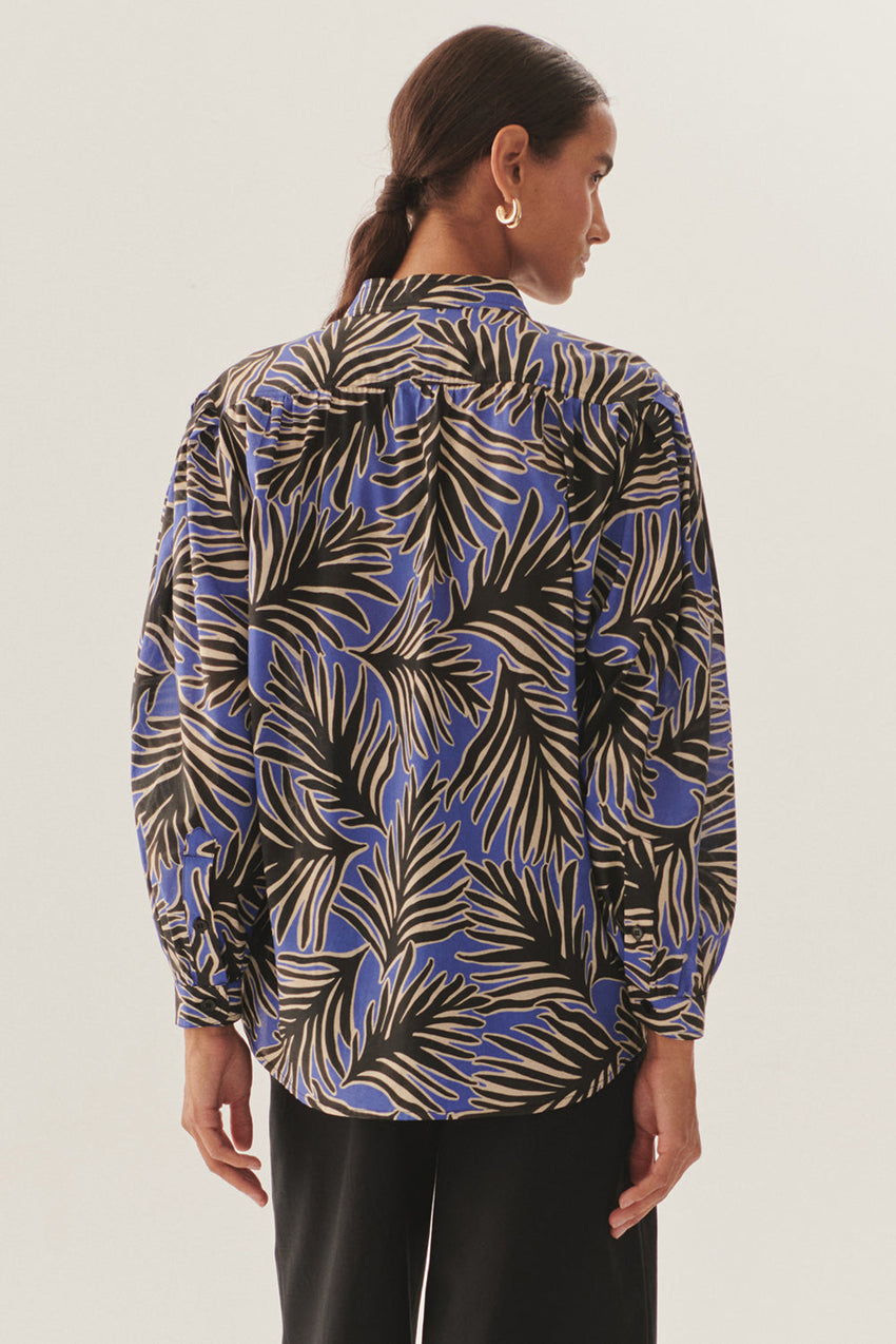 Stand Collar Long Sleeve Relaxed Fit Patterned Cotton Shirt