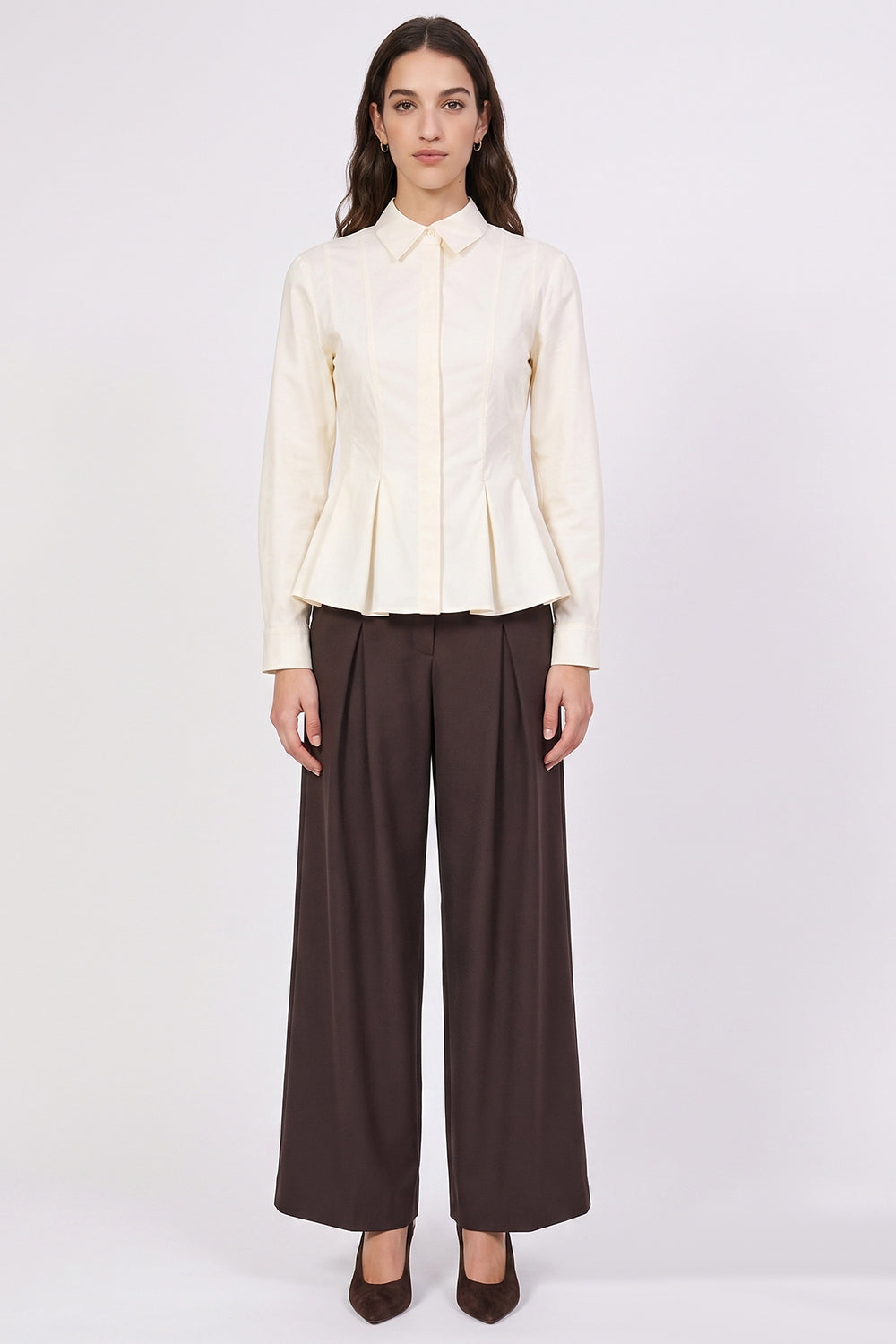 Fitted Pleated Long Sleeve Shirt - ECRU