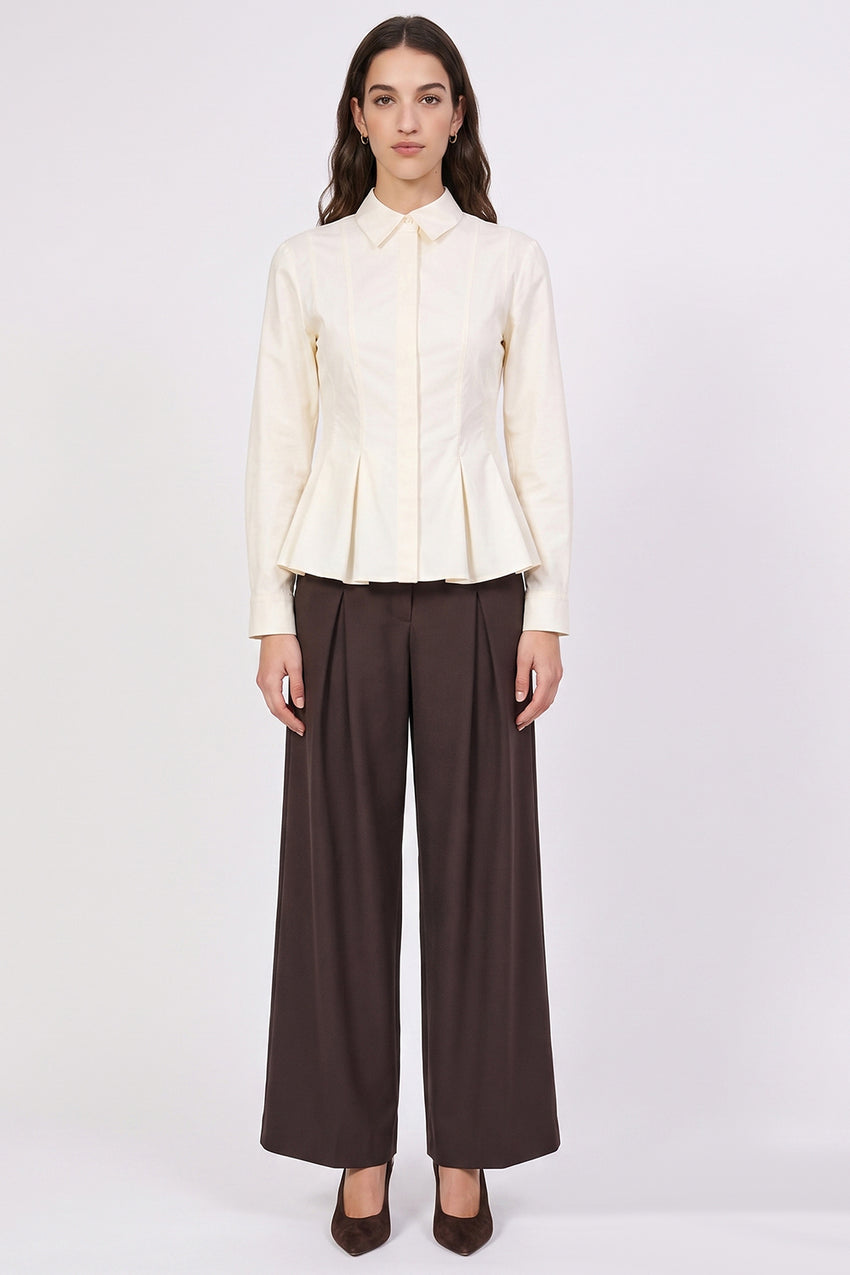 Fitted Pleated Long Sleeve Shirt - ECRU
