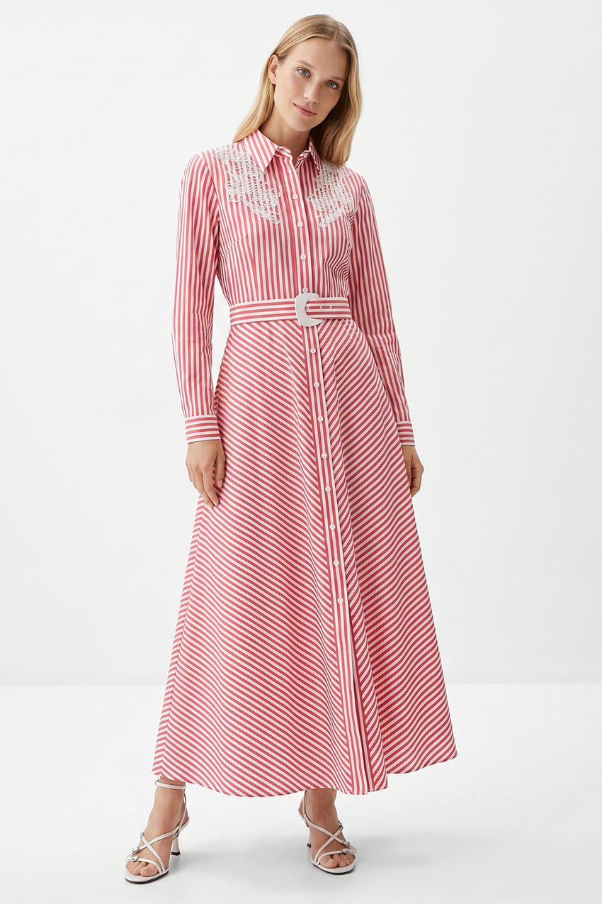 Arielle Midi Shirt Dress - RED
