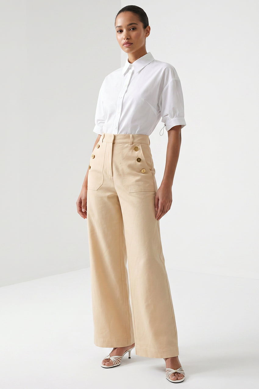 Petra Wide Leg Pants - CREAM