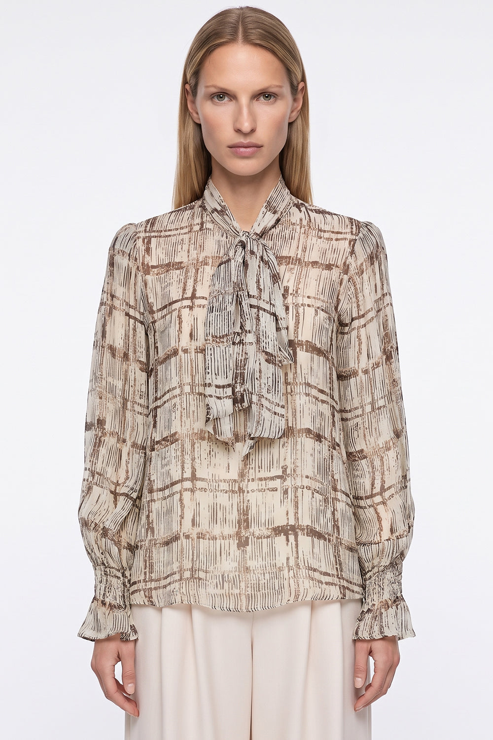 Foulard Detail Lined Shirred Blouse - MULTICOLOR