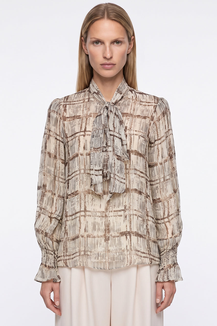 Foulard Detail Lined Shirred Blouse - MULTICOLOR