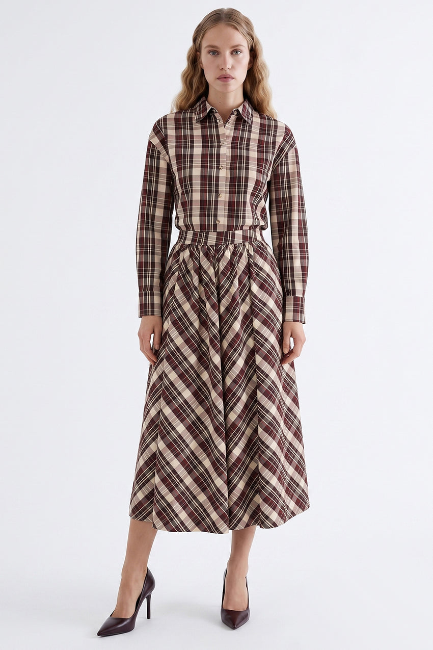 Long Sleeve Snap Button Shirt with Back Pleats - MULTICOLOR