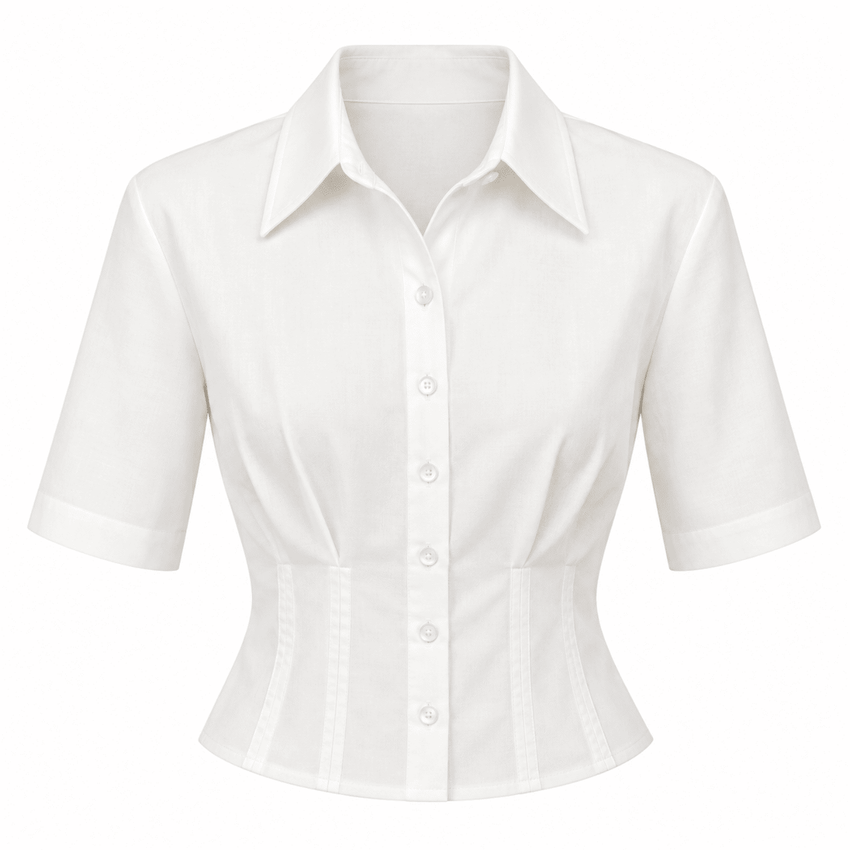 Charm Fitted Pleated Cropped  Shirt - Bone