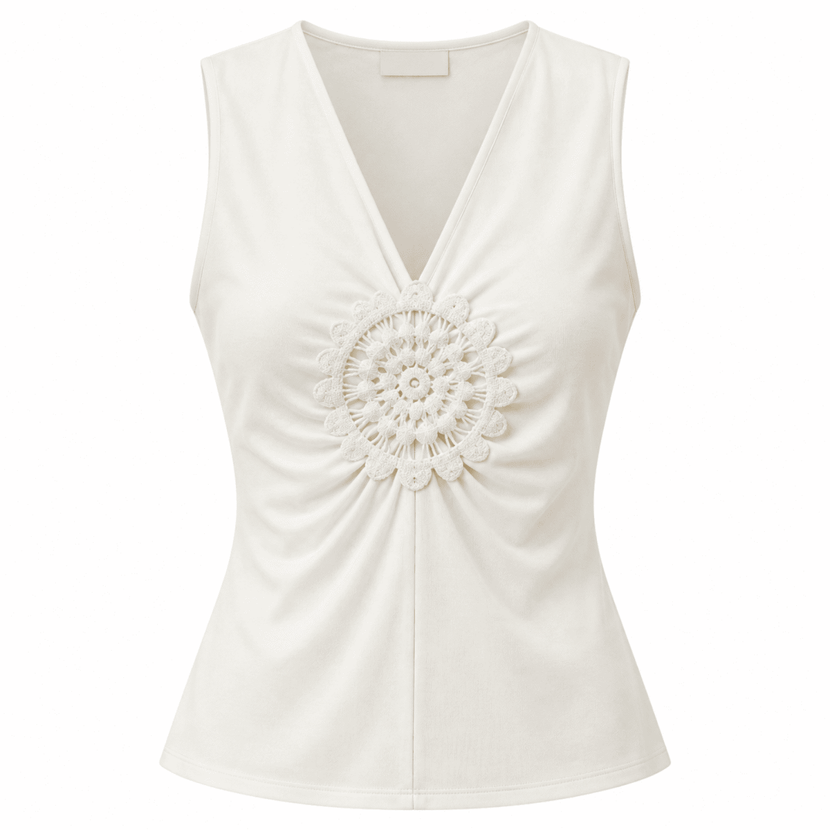 Carine V-Neck Sleeveless Lace Detail Knit Blouse - Ecru