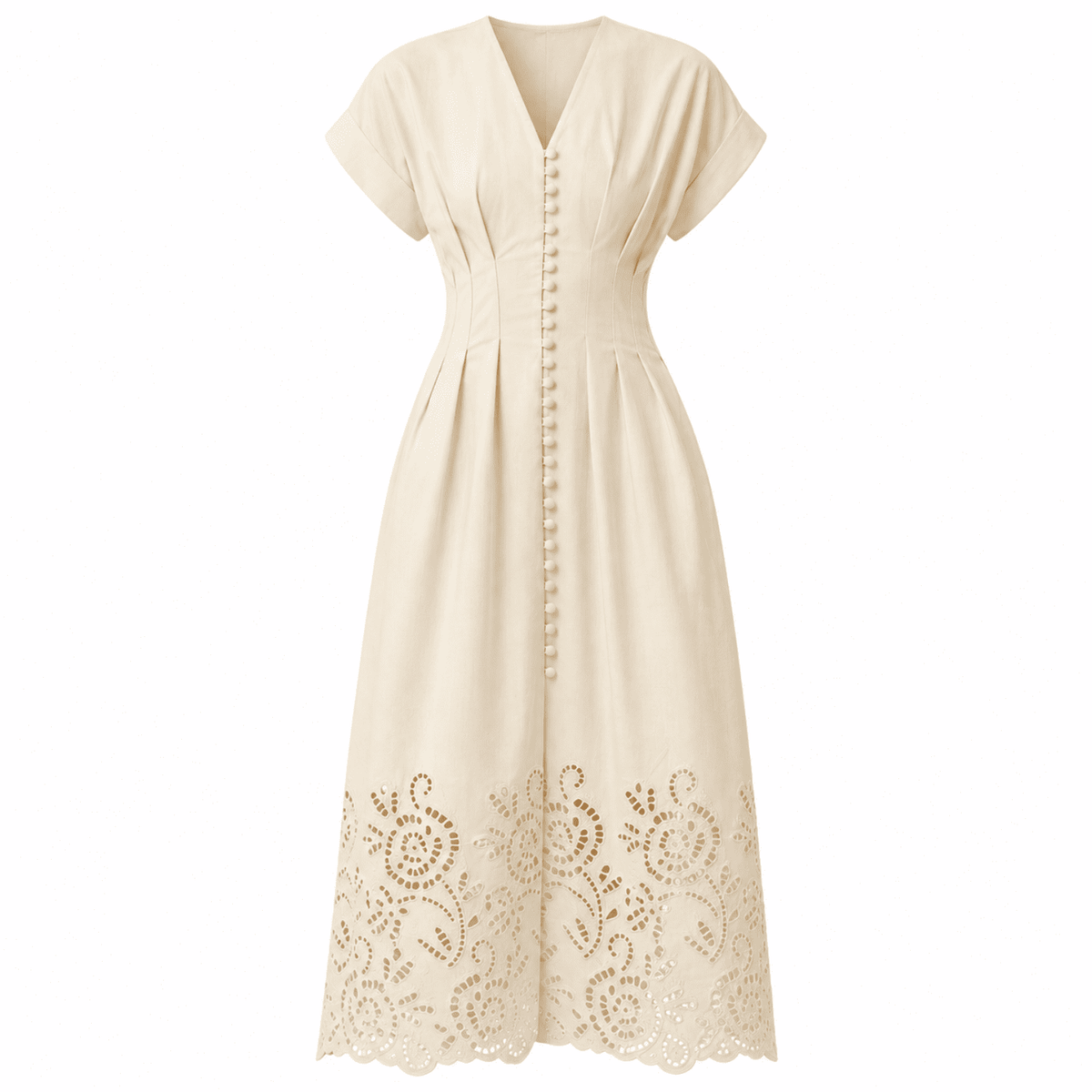Emrick V Neck Short Sleeve Midi Dress - Bone