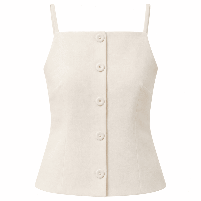 Rebeca Square Neck Button Front Sleeveless Blouse - Cream