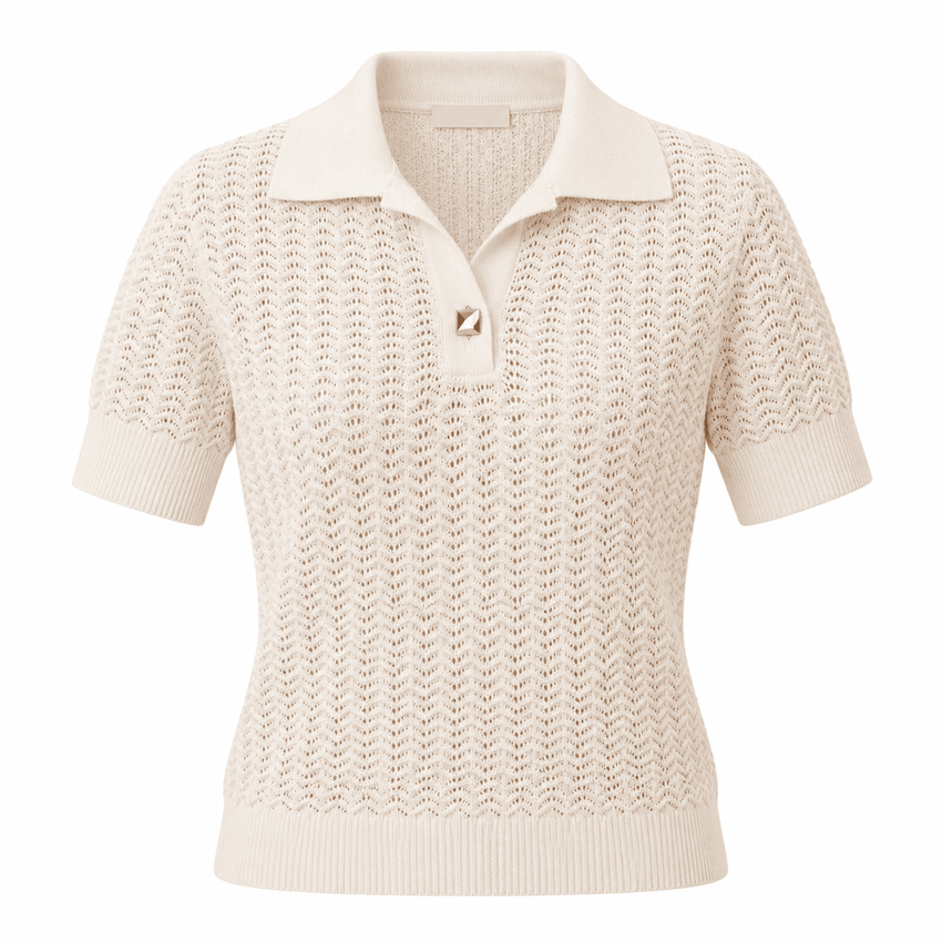 Rachelle Short Sleeve Knit Blouse - Cream