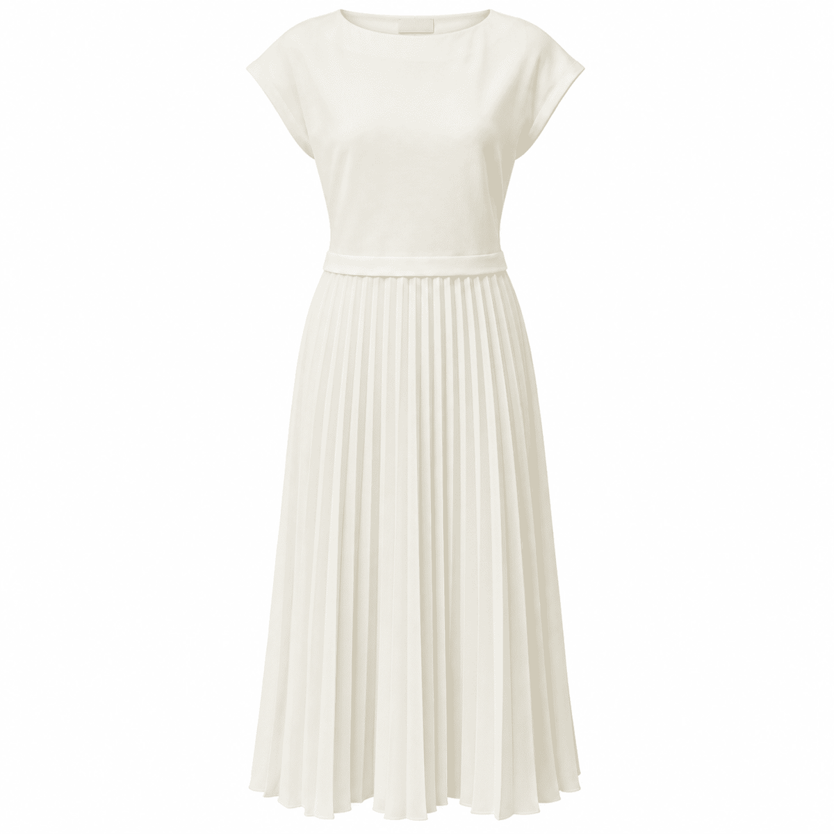 Aliane Crew Neck Sleeveless Pleated Midi Dress  - Ecru