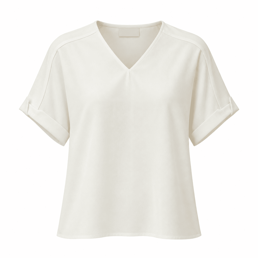 Alette V Neck Short Sleeve Blouse - Ecru