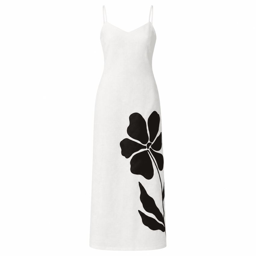 Cannon Spaghetti Strap Linen Midi Dress  - White