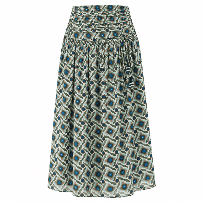 Eldon Smocked Waist Zippered Midi Skirt - Multi Color