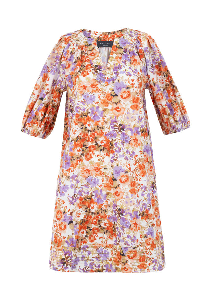Pure Cotton V-Neck Floral Relaxed Fit Dress