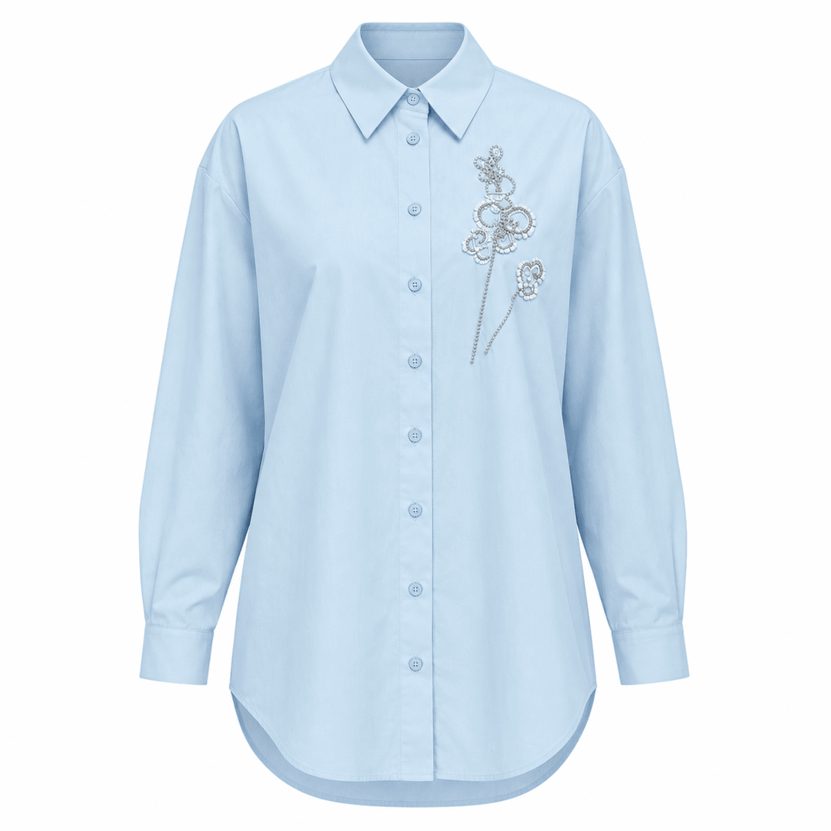 Bernetta Shirt Collar Long Sleeve Embroidered Shirt - Blue