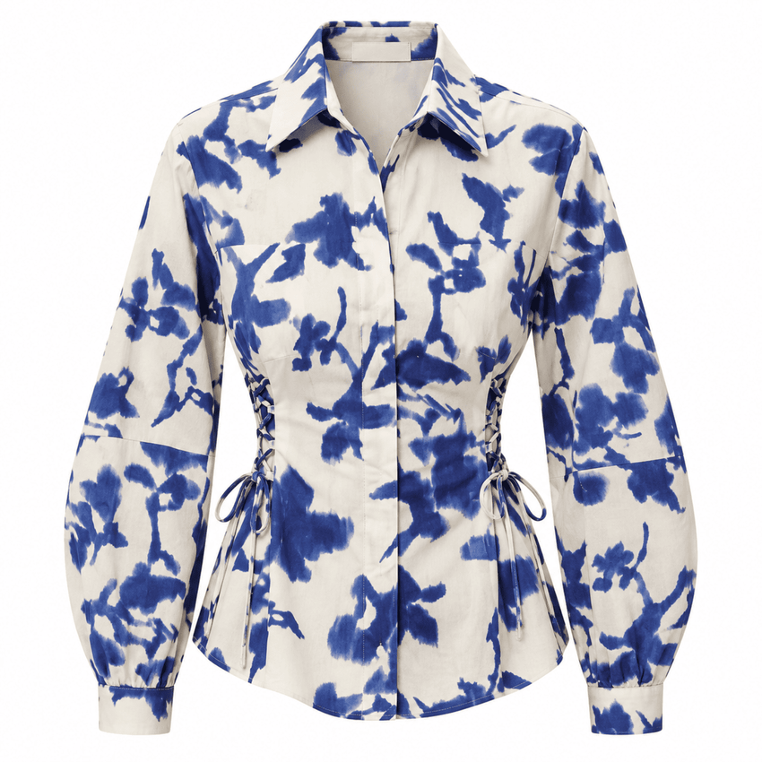 Ambrosina Collar Puff Sleeve Shirt - Multi Color