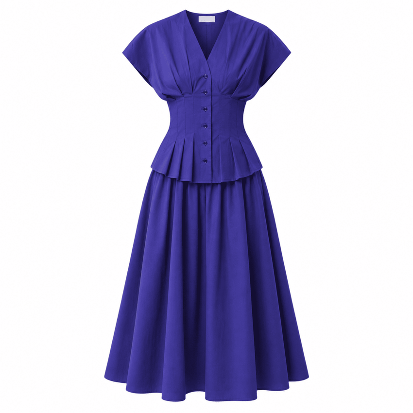 Albaric V Neck Short Sleeve Midi Dress - Royal Blue