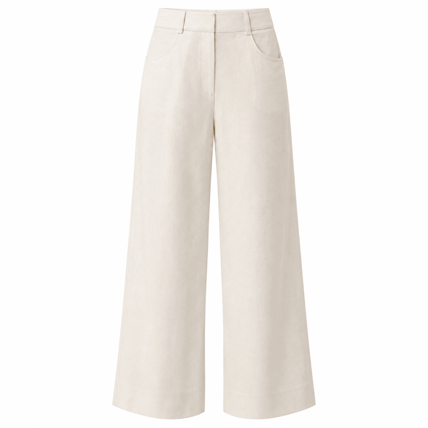 Rebecca High Rise Zippered Wide Leg Pants- Cream
