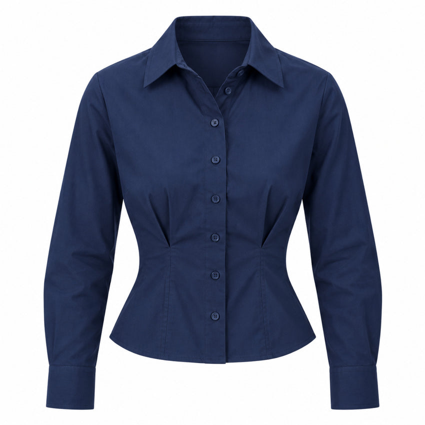 Felicia Long Sleeve Crop Shirt - Navy Blue