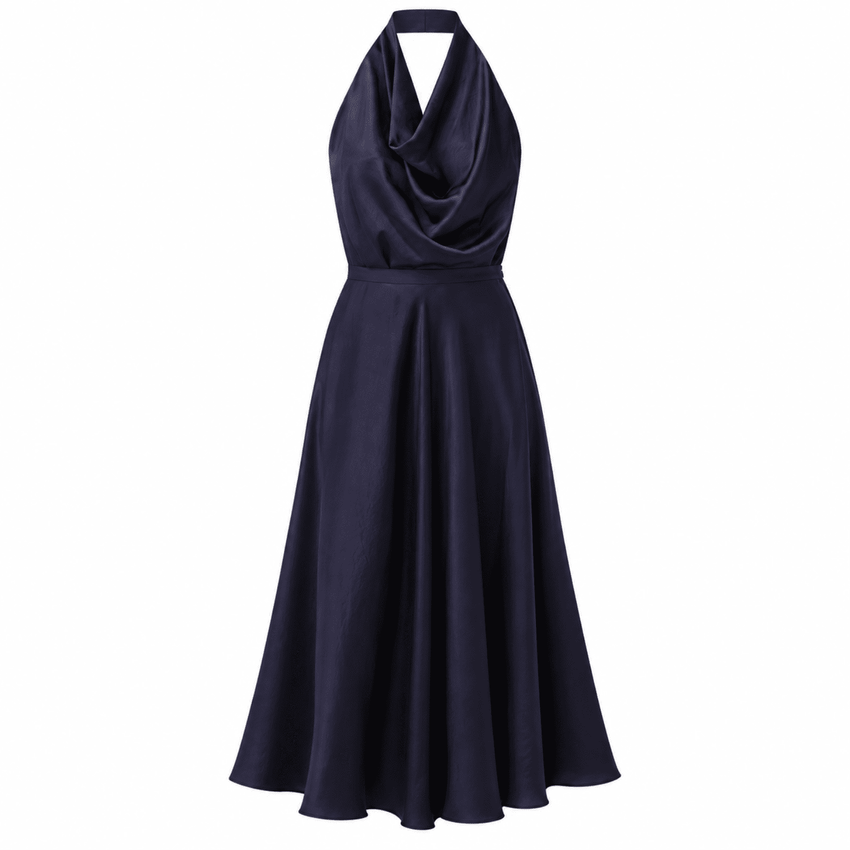 Calais Skater Midi Skirt with Zipper - Navy Blue