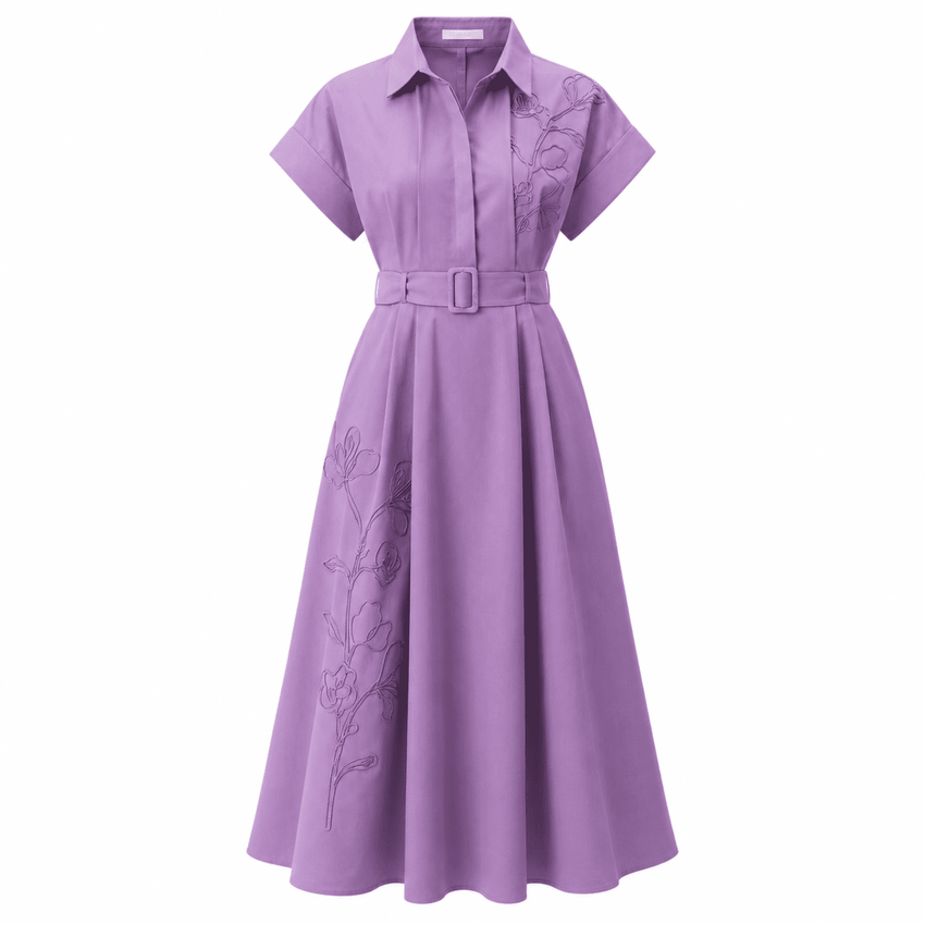 Kelsie Short Sleeve Midi Shirt Dress - Lilac