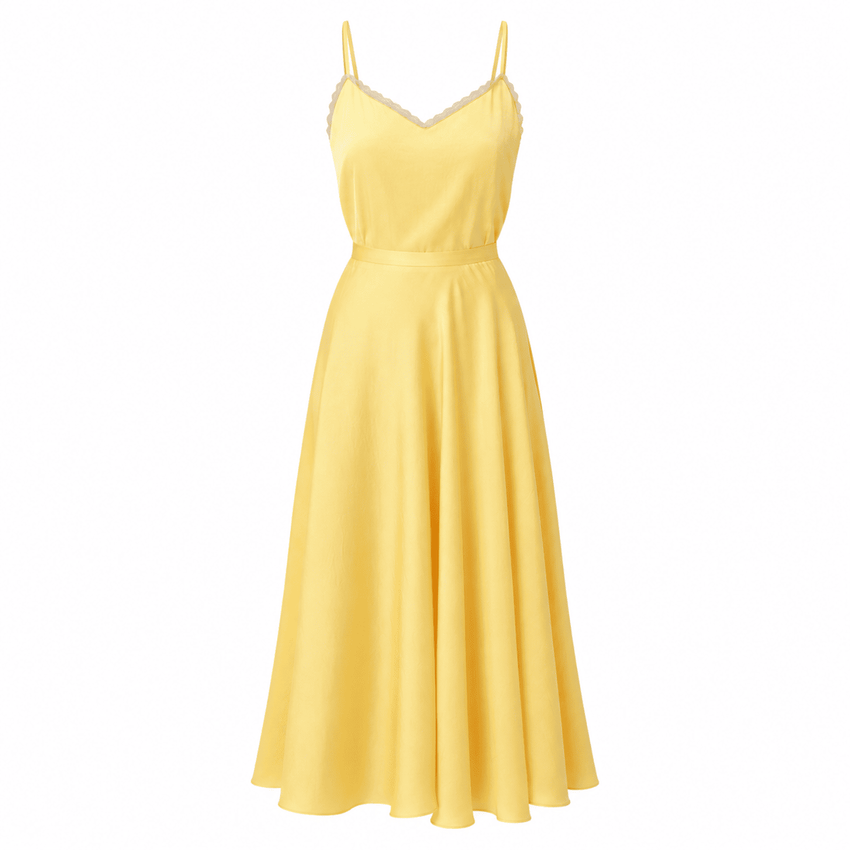 Aundray Fitted Concealed Zipper Flared Midi Skirt  - Yellow