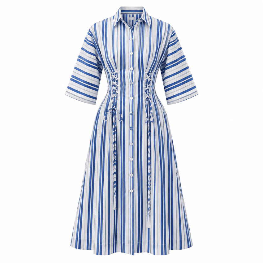Deryll Tie Detail Regular Midi Dress - SAX