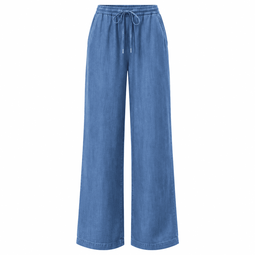 Duncan Straight Leg Lace up Waist  Denim Pants - Blue