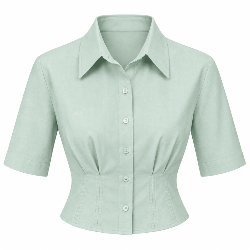 Charm Fitted Pleated Cropped  Shirt - Mint