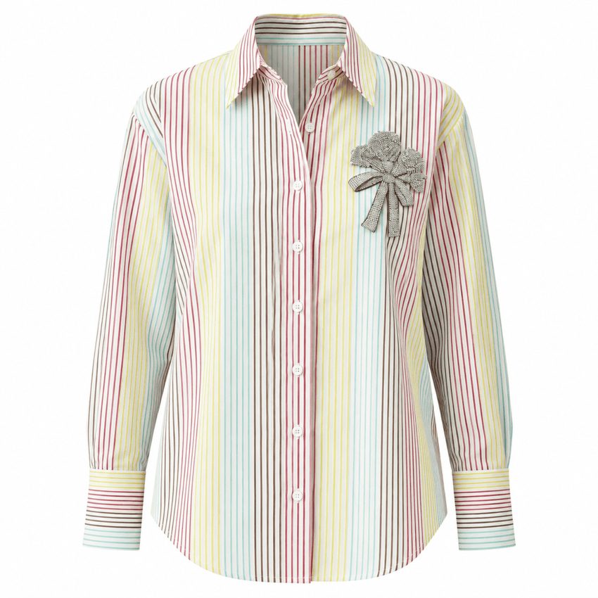 Fauve Long Sleeve Embroidered Cuffed Shirt - Multi Color