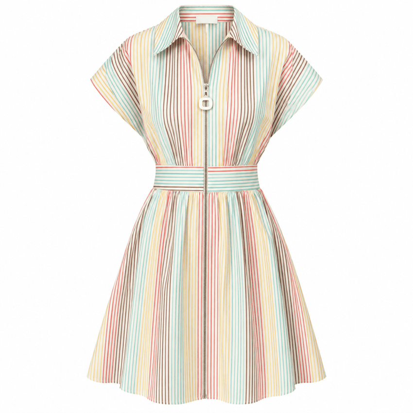 Lulu Zippered Pocketed Belted  Mini Dress - Multi Color
