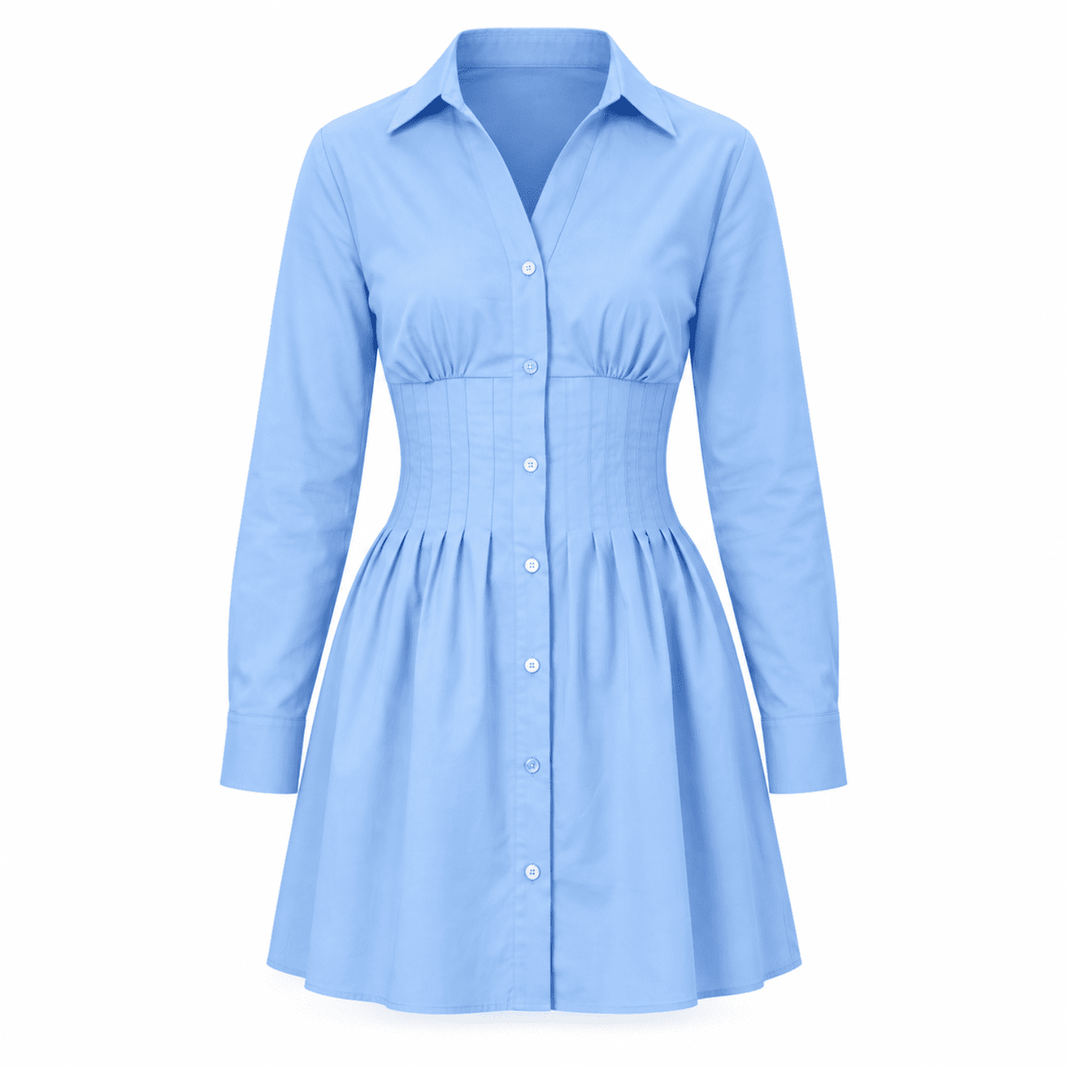 Christine Fitted Mini Dress with Metal Buttons - BLUE