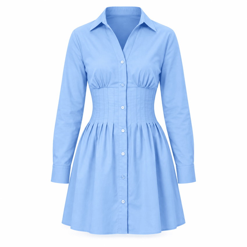 Fitted Mini Dress with Metal Buttons - BLUE