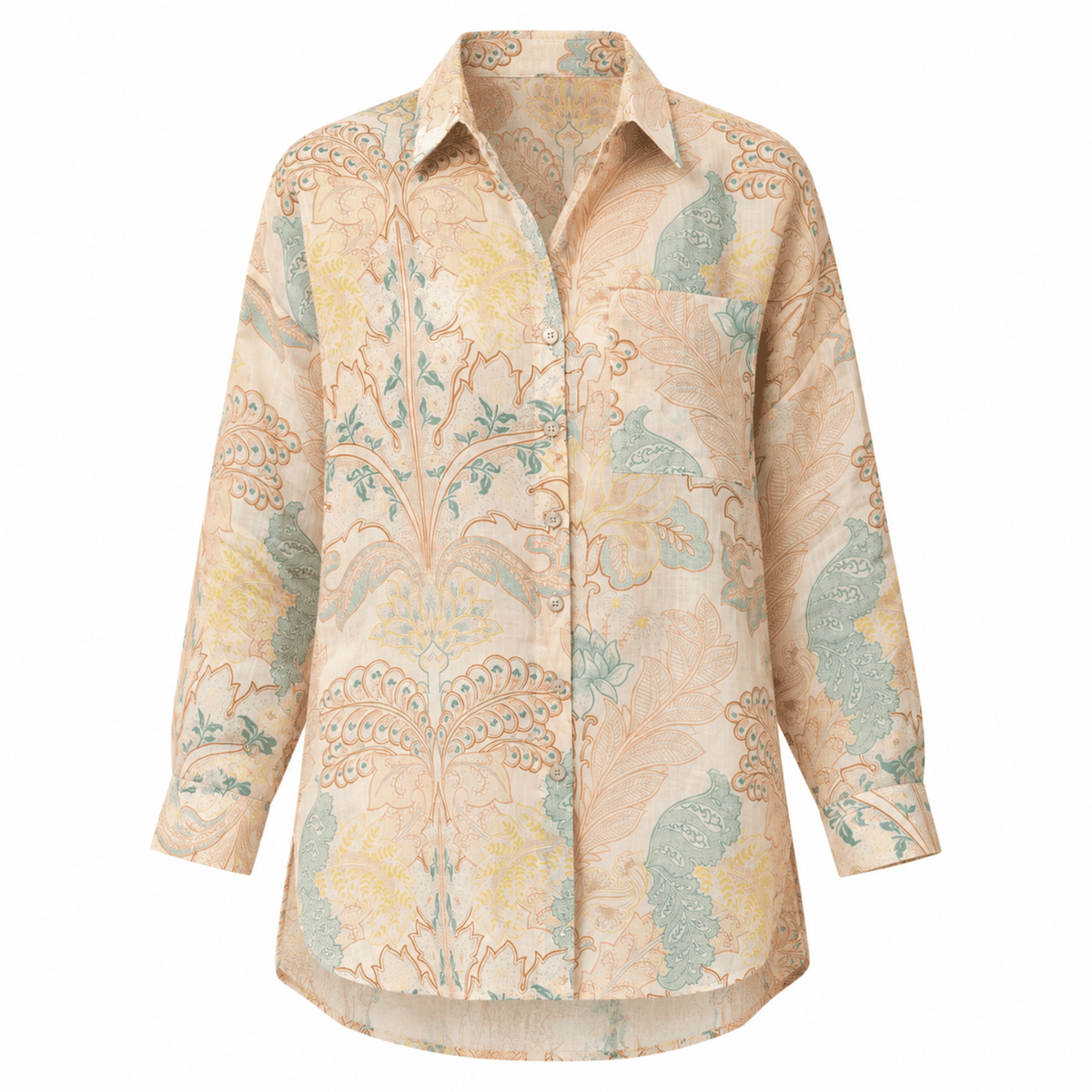 Aron Shirt Collar Long Sleeve Printed Ramie Shirt - Multi Color