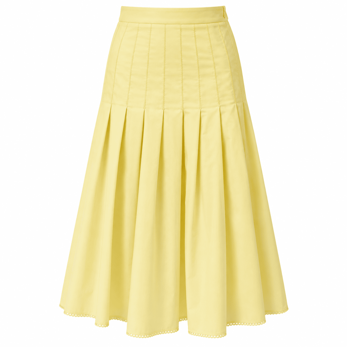 Andray Fitted Waist Pleated Zip Midi Skirt - Yellow