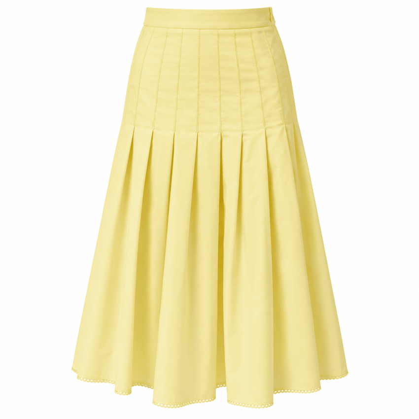 Andray Fitted Waist Pleated Zip Midi Skirt - Yellow