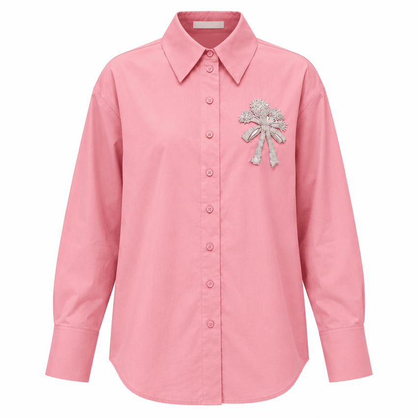 Fauve Long Sleeve Embroidered Cuffed Shirt - Pink